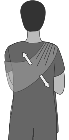 Line drawing of person's back, showing sling fabric being fanned out to maximize its spread